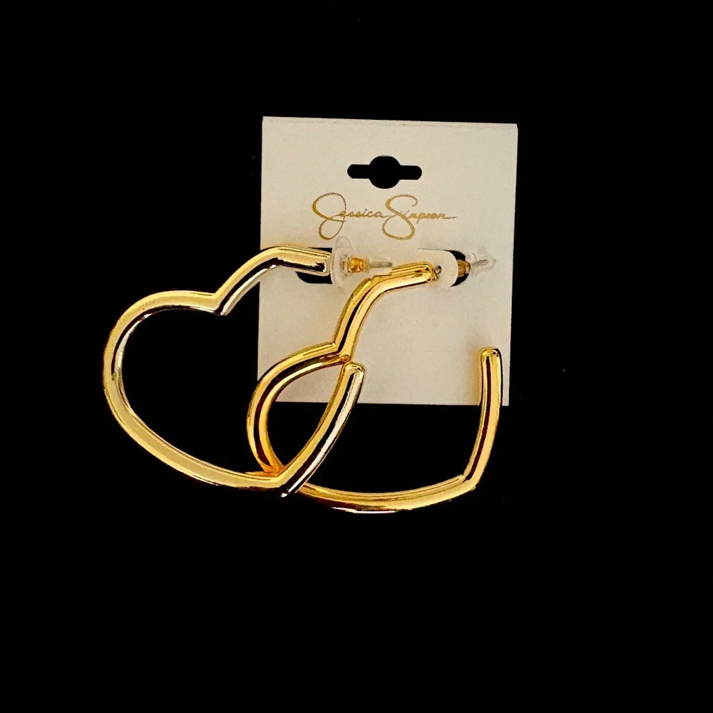 NEW Jessica Simpson gold heart earrings